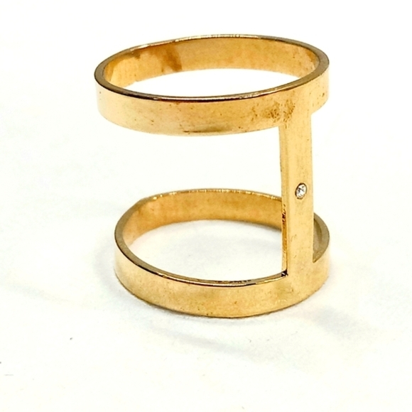 Steve Madden Double Band - Knuckle RINGW/ Crystal Gold Plated  Size 7 NEW - Picture 2 of 6